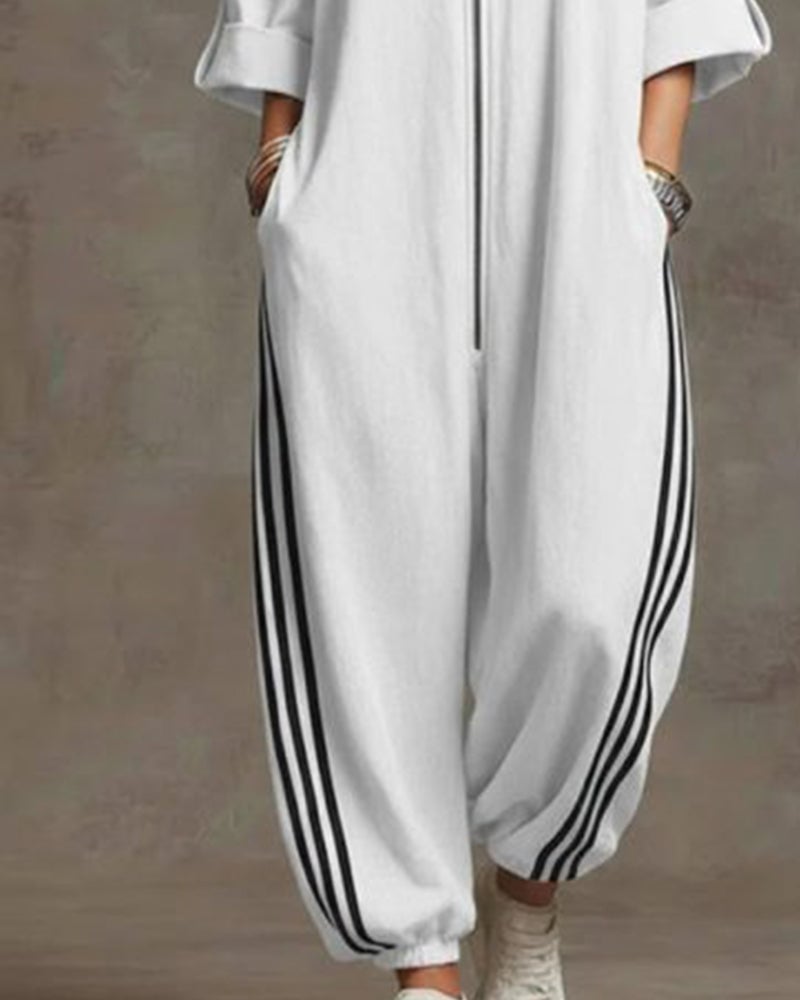 Damen-Jumpsuit mit Reißverschluss vorne und lockerem Jogger-Stil