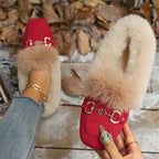 Mules chaussons pour femme bordés de fausse fourrure