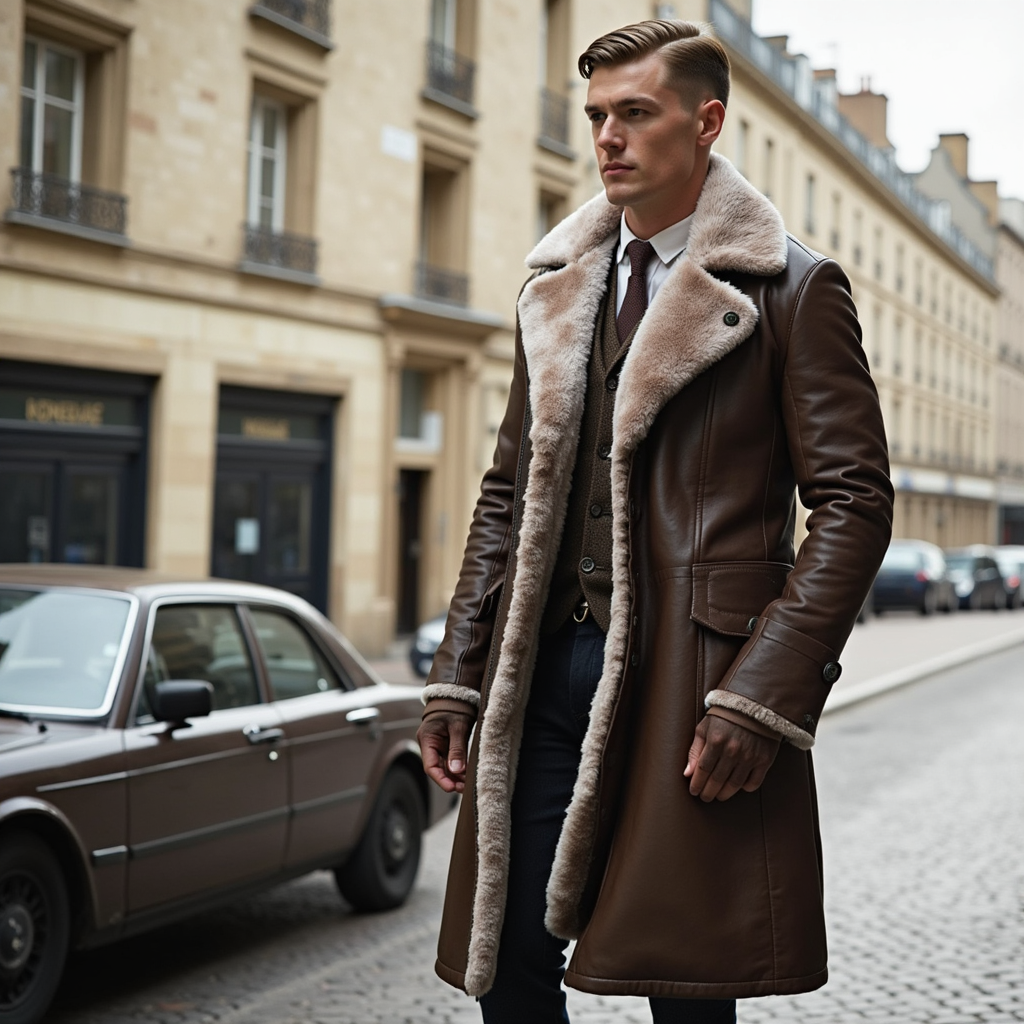 Men’s Long Sherpa Trim Coat