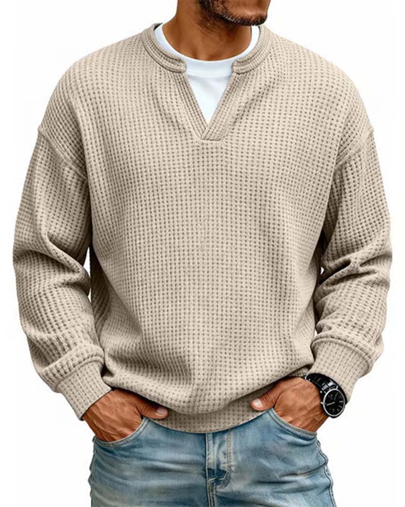 Pull à col tunisien texturé gaufré pour homme