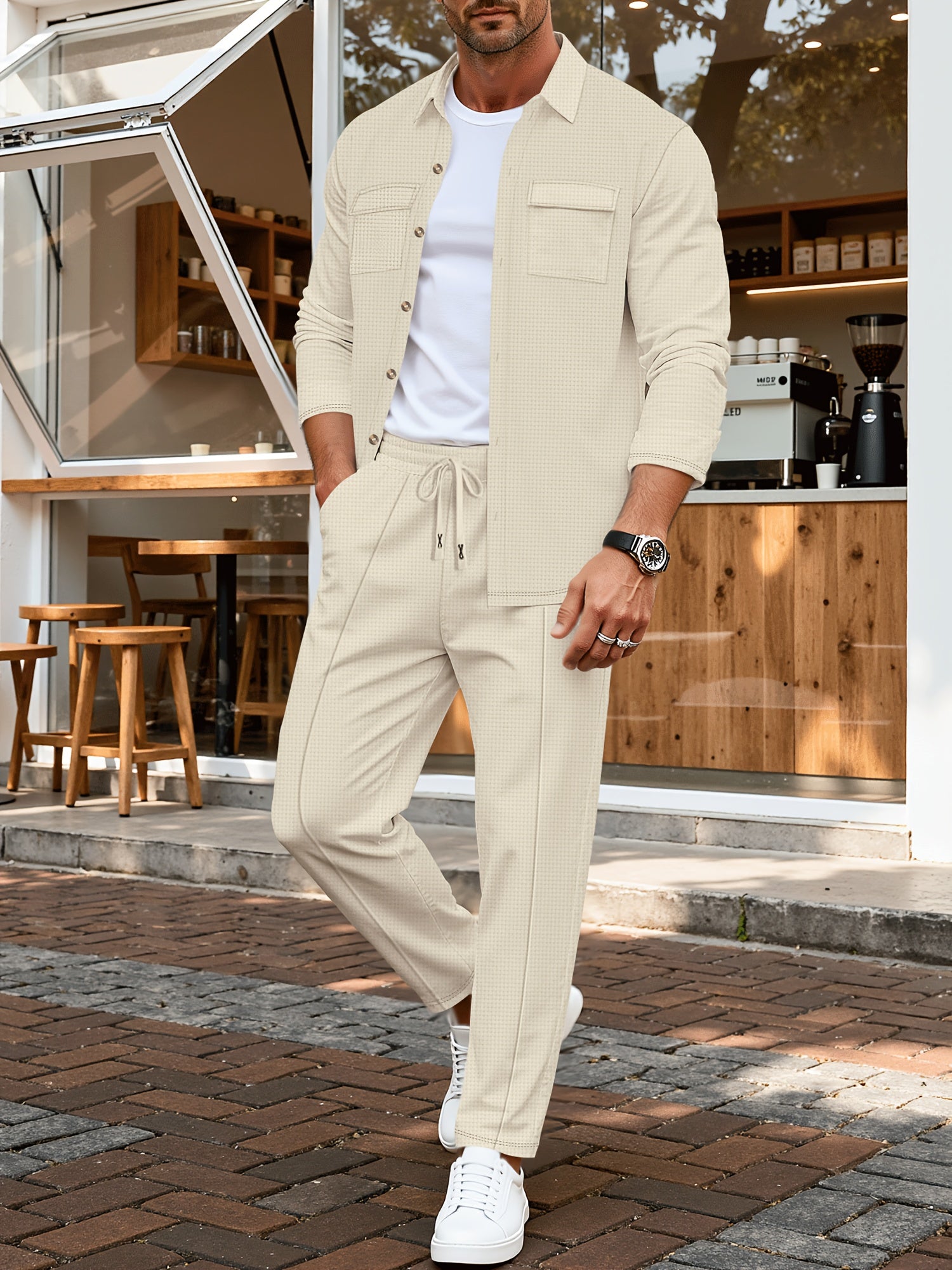 Strukturiertes Overshirt- und Hosen-Set für Herren
