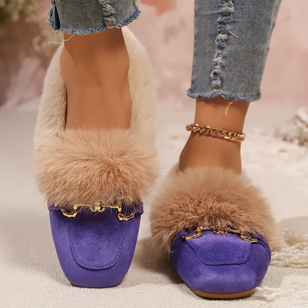 Mules chaussons pour femme bordés de fausse fourrure