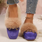 Mules chaussons pour femme bordés de fausse fourrure