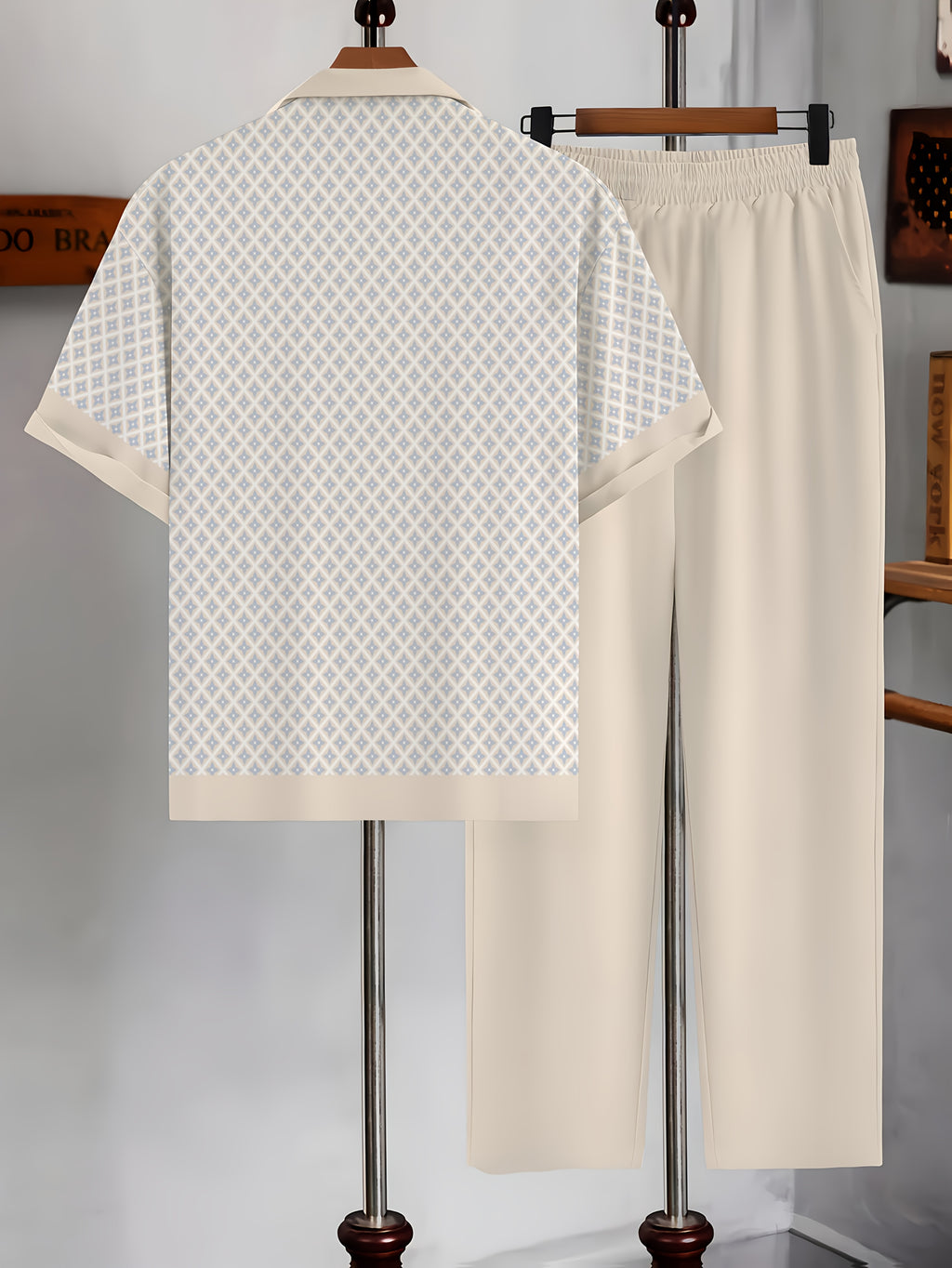 Men's Geometric Button-Up Shirt & Trousers Set
