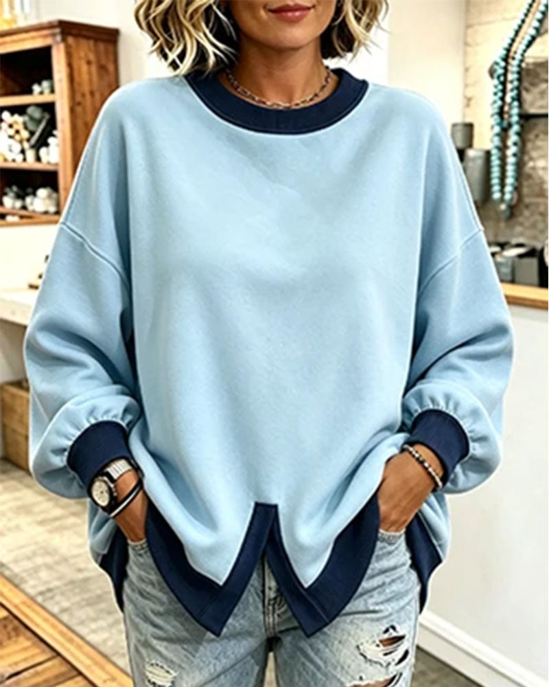 Women’s Contrast Trim Oversized Crew Neck Sweatshirt