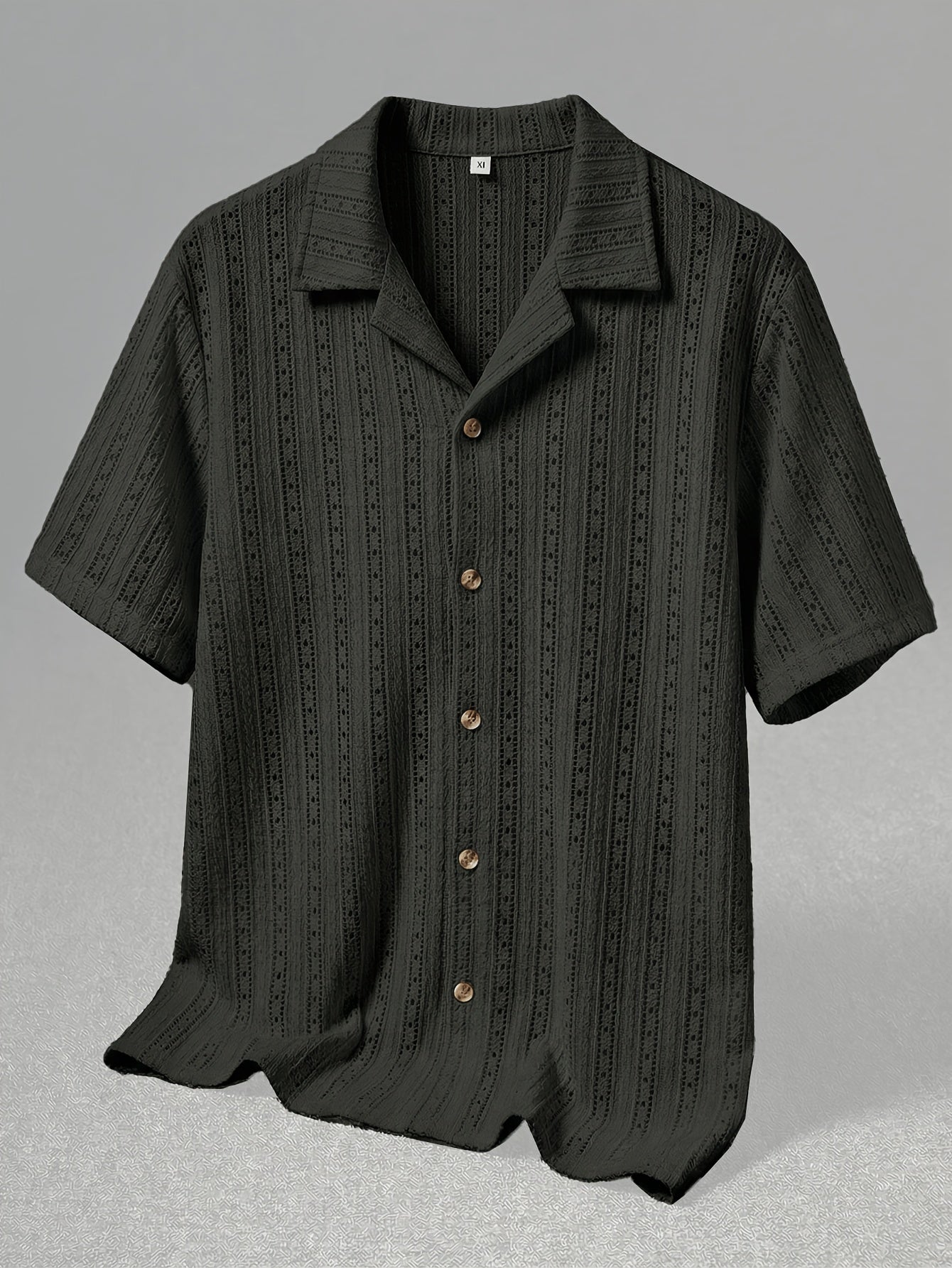 Men's Textured Open Knit Button-Up Resort Shirt