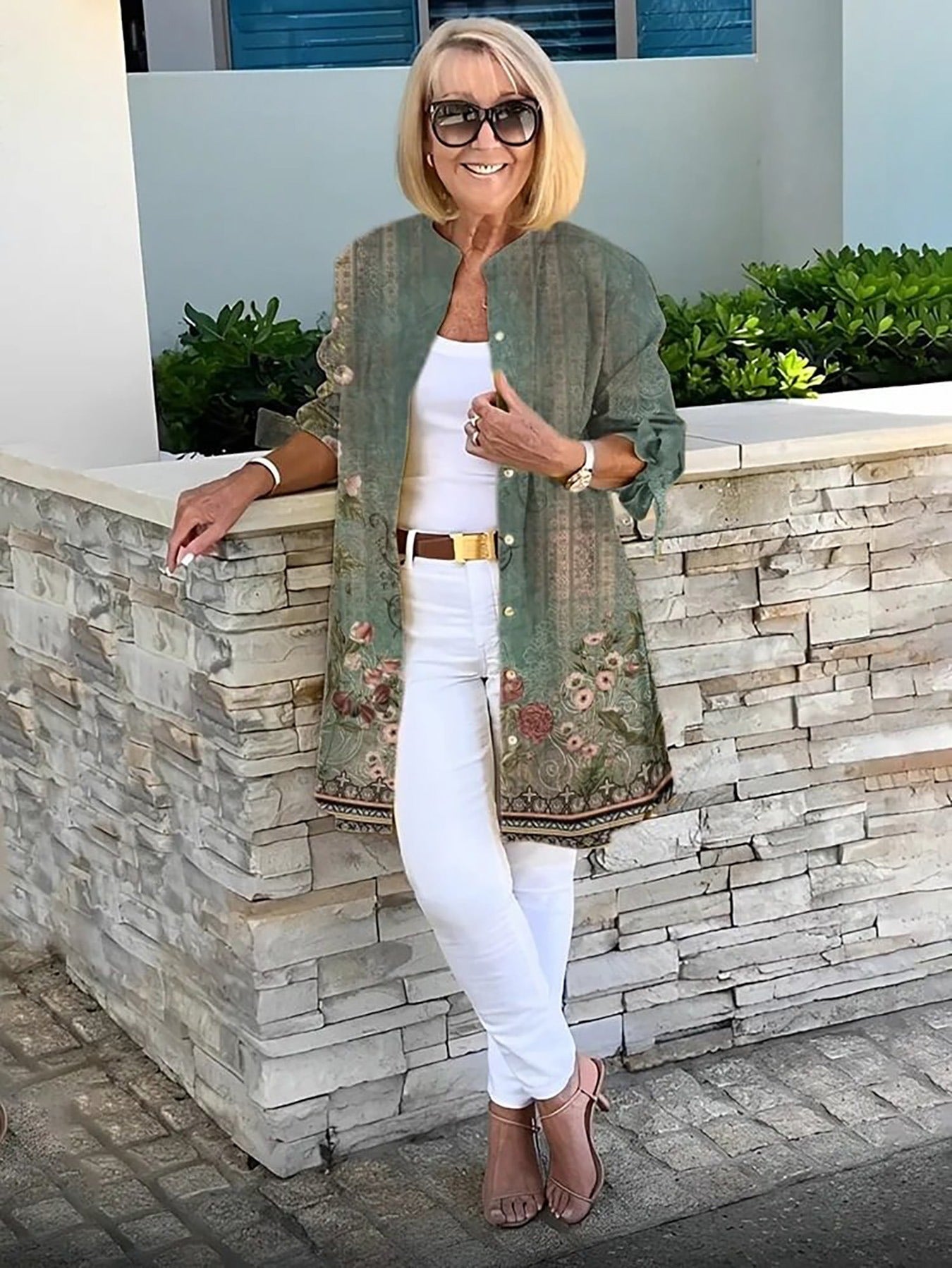 Cárdigan floral largo para mujer