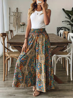 Pantalones de pierna ancha estampados de estilo bohemio para mujer
