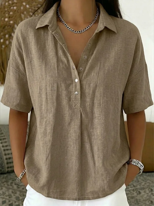 Blouse femme à manches courtes et col en V chemise