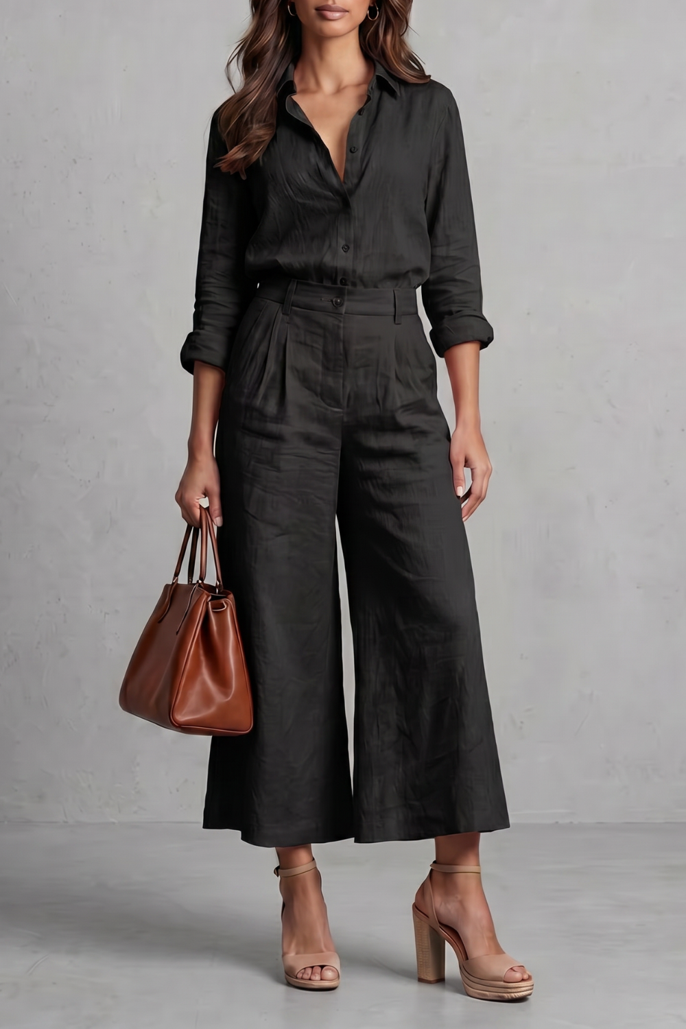 Ensemble pantalon large en lin pour femme