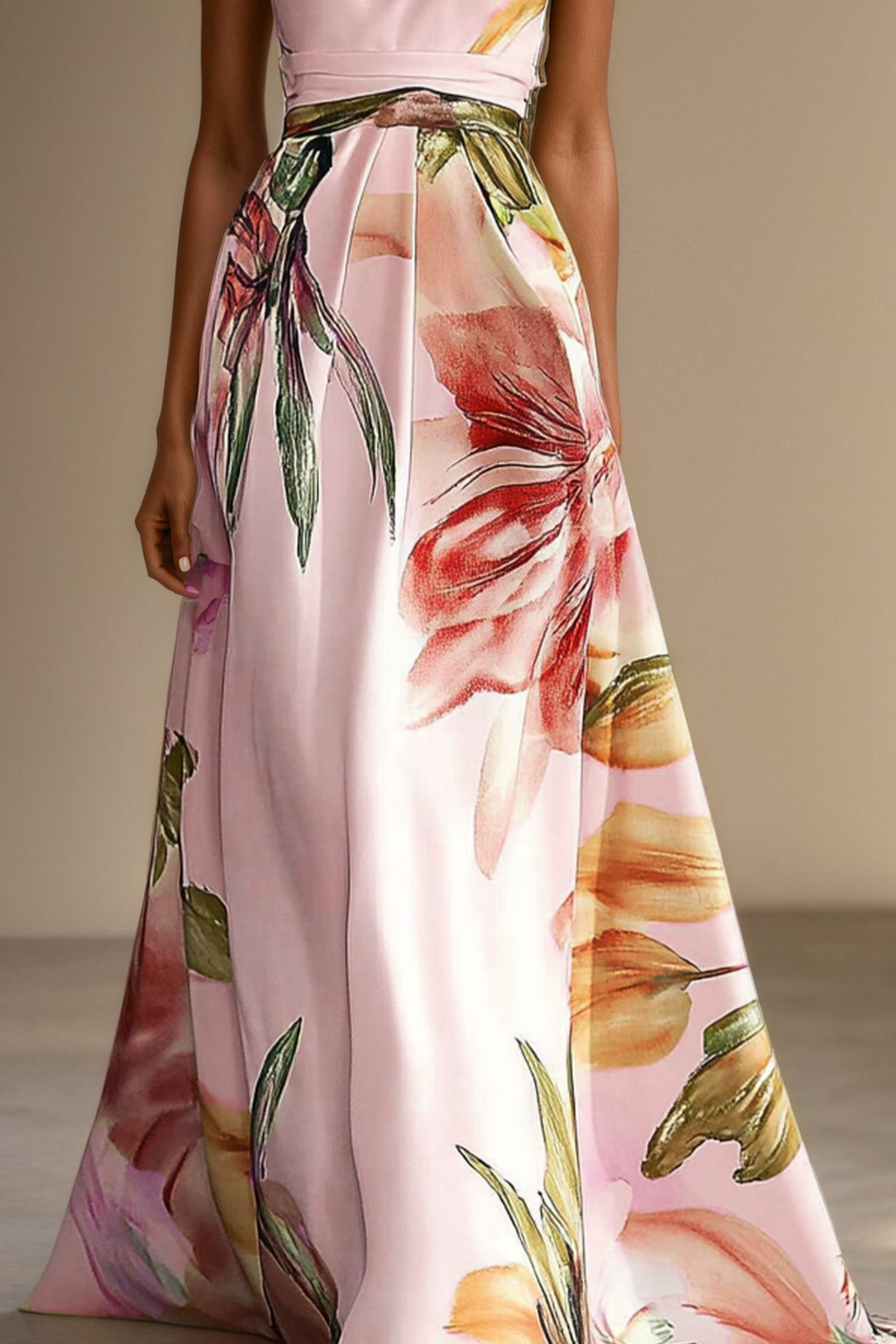 Maxikleid für Damen mit Blumenmuster, Neckholder und Taillenband-Detail