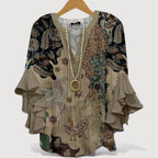 Blusa da donna boho con stampa e maniche a volant