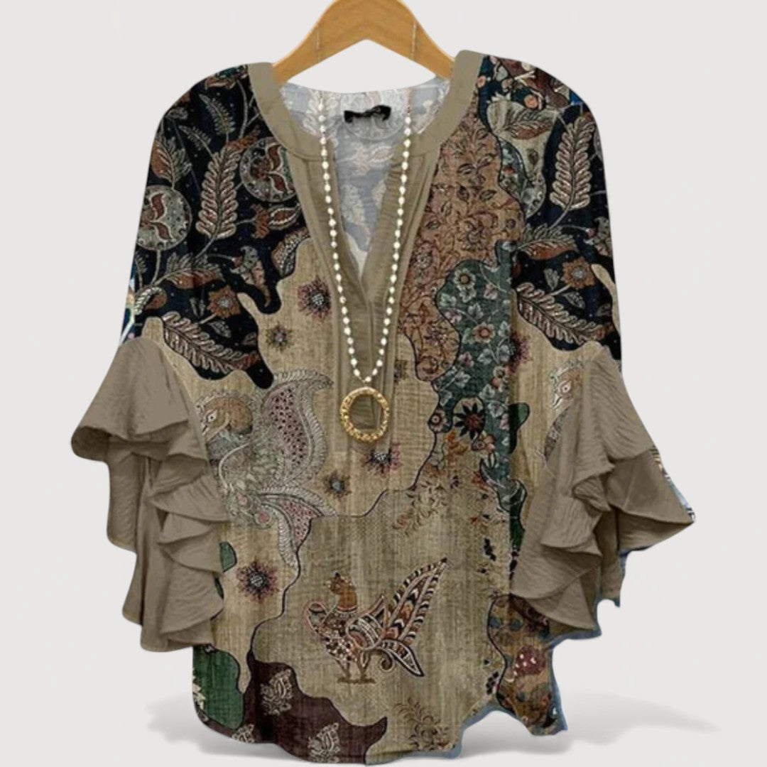 Blusa da donna boho con stampa e maniche a volant