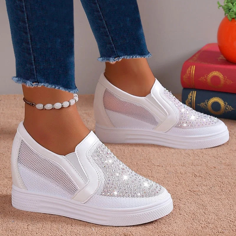 Damskie wsuwane sneakersy z kryształkami, wygodne