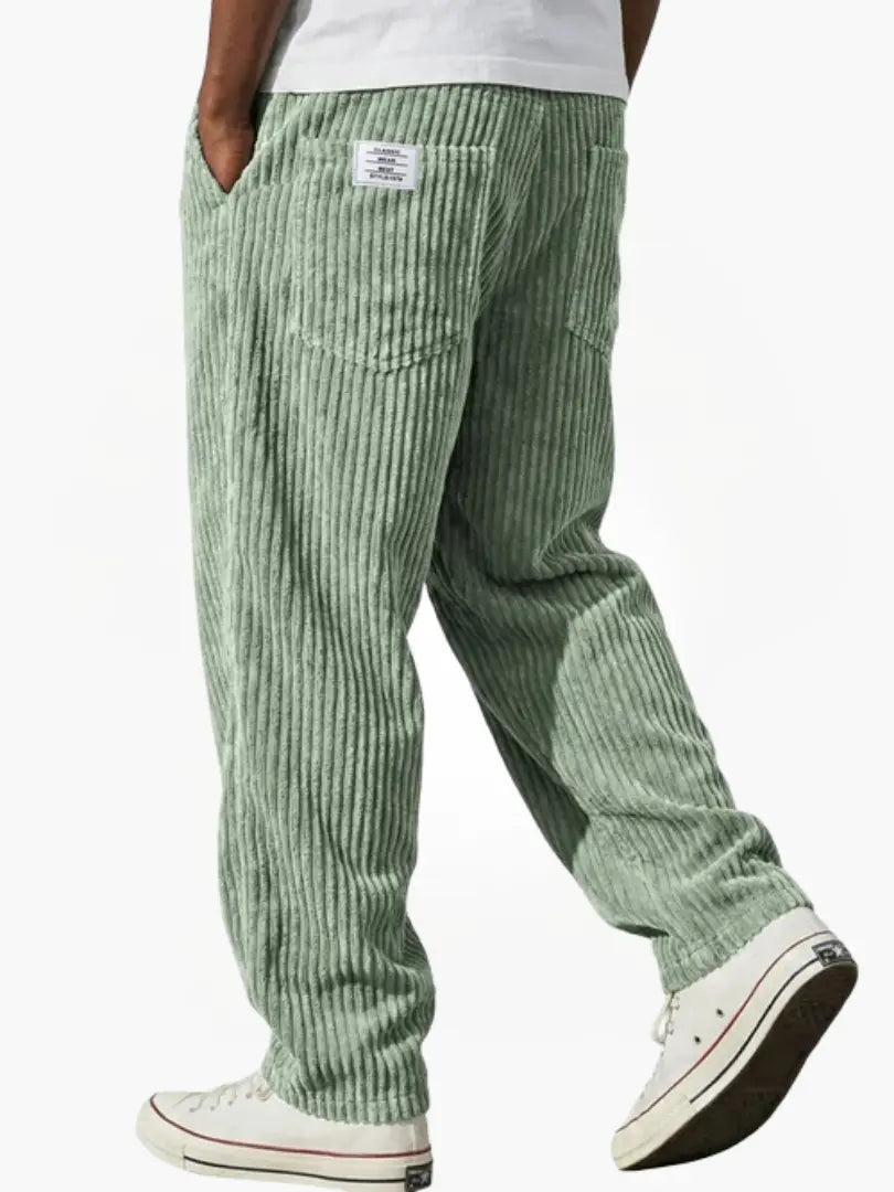 Pantalon décontracté droit en velours côtelé pour homme avec taille élastique