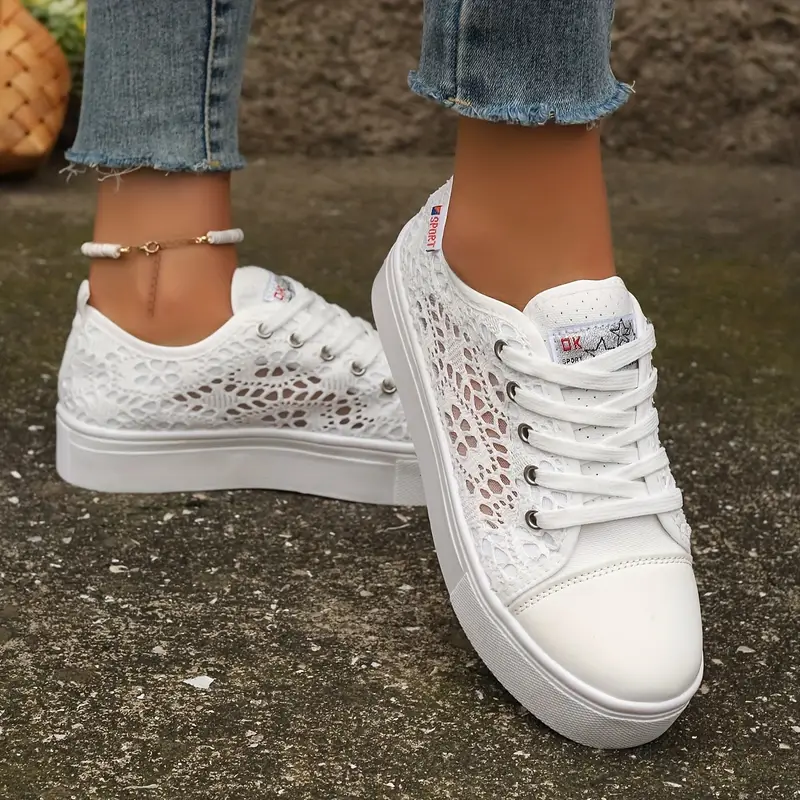 Zapatillas de plataforma para mujer con paneles de encaje floral