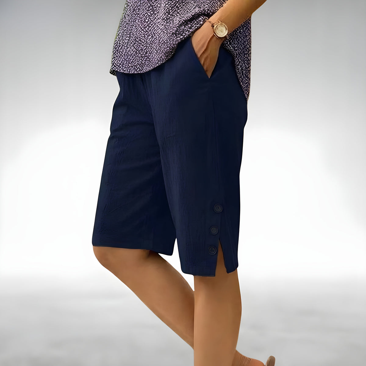 Pantalon corsaire court pour femme à fentes latérales