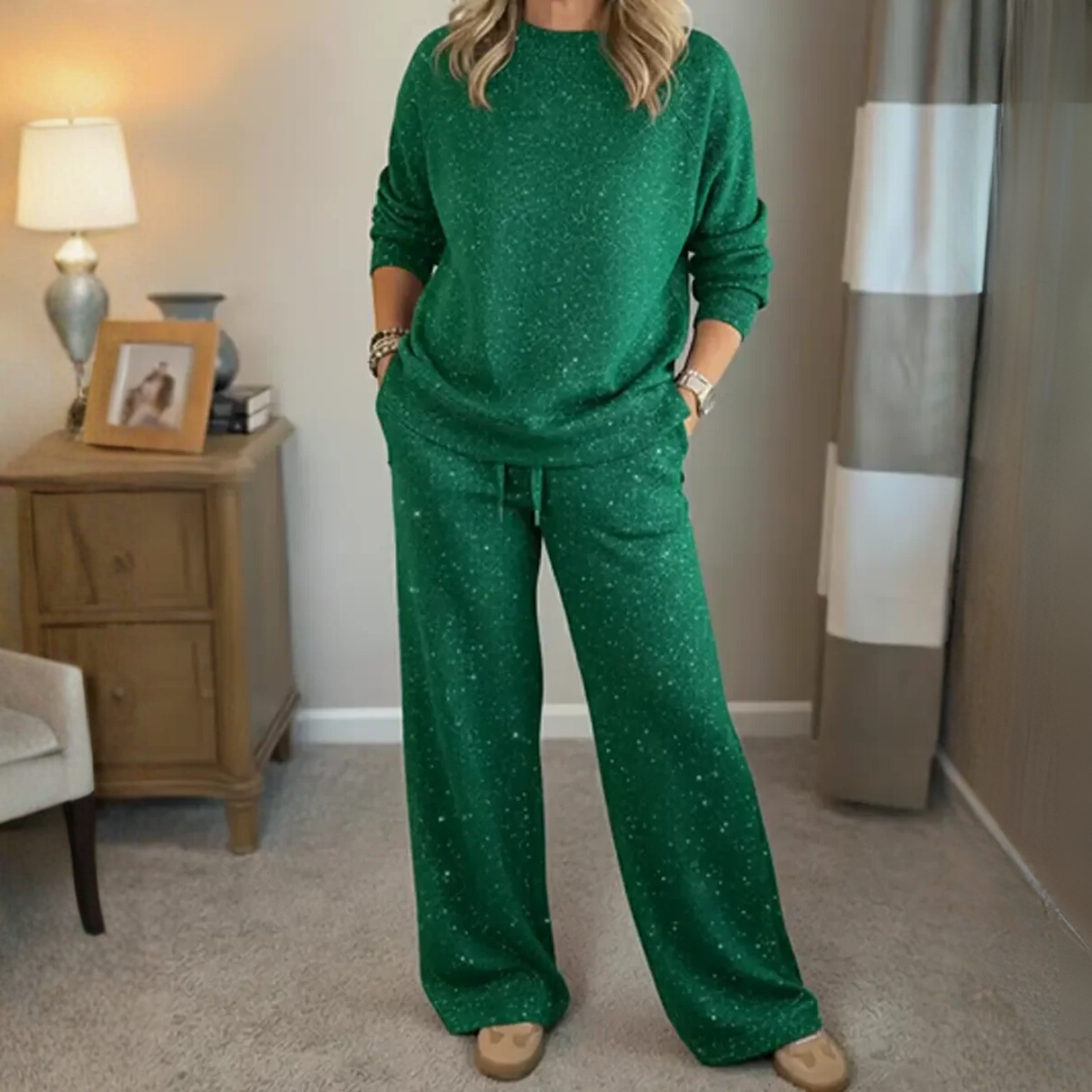 Women's Glitter Lounge Set with Wide-Leg Pants