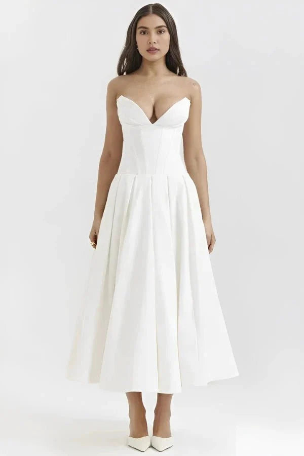 Damenmidikleid mit Korsettoberteil, voluminösem Rock und strukturiertem Design