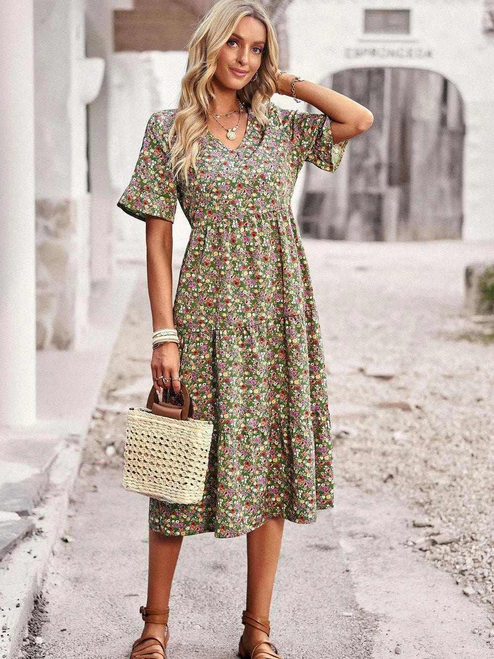Floral Summer Dress for Women with Short Sleeves Relaxed Fit Everyday Style