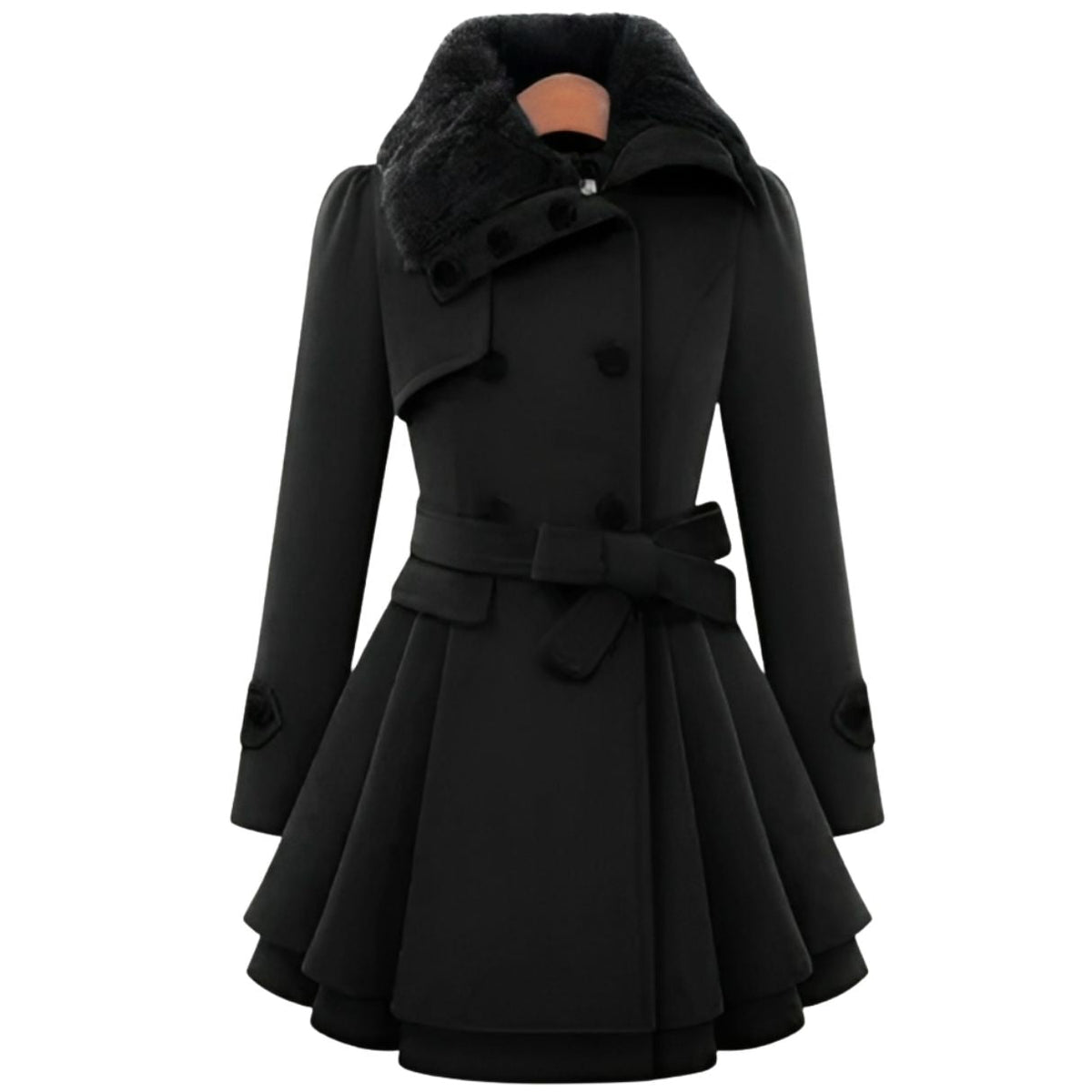 Women's Faux Fur Collar Double-Breasted Belted Coat