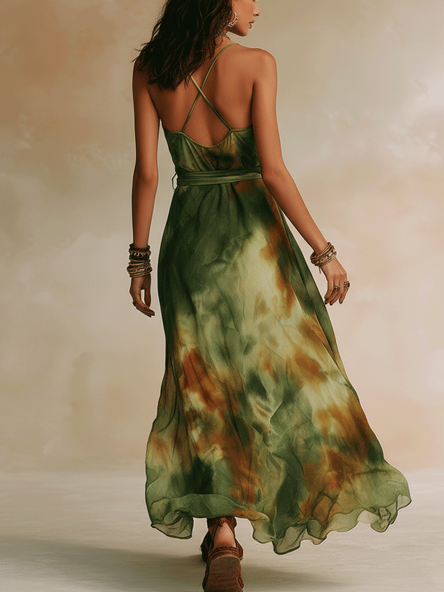 Women's Tie Waist Cowl Neck Maxi Dress