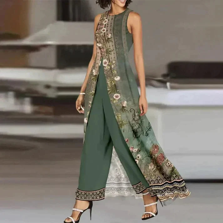 Damen Kleid mit floralem Print und Lagen, fließender Passform und elegantem Paneeldesign