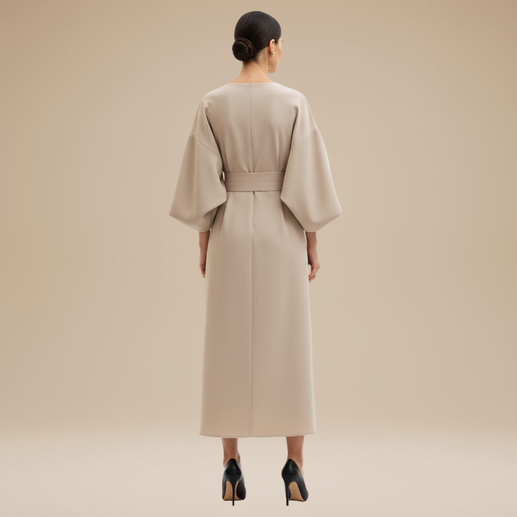 Elegantes Damen-Midikleid mit Bootsausschnitt, weiten Ärmeln, tailliertem Bund und ausgestelltem A-Linien-Rock