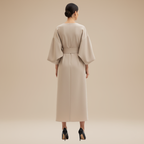 Elegantes Damen-Midikleid mit Bootsausschnitt, weiten Ärmeln, tailliertem Bund und ausgestelltem A-Linien-Rock
