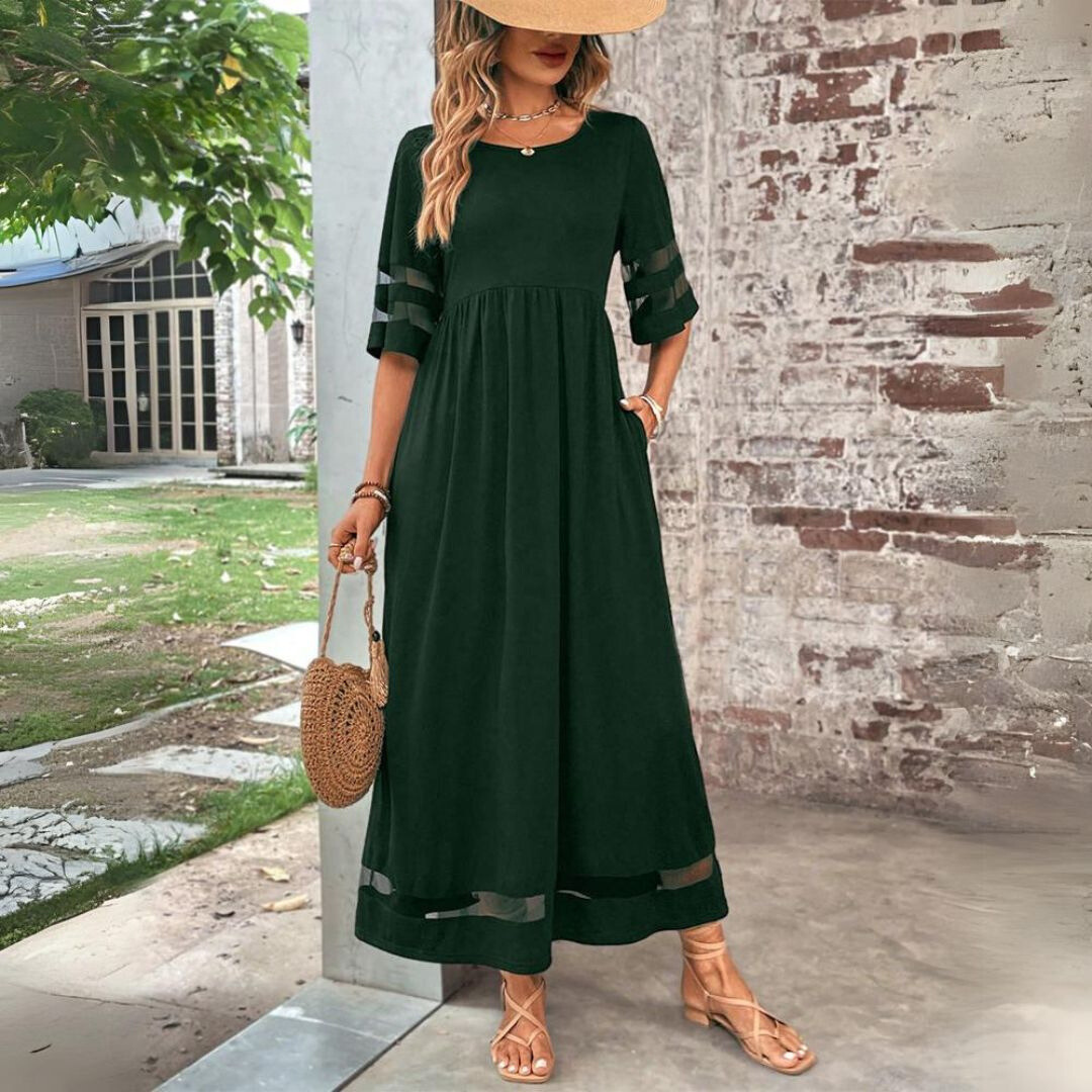 Women's Elegant Mesh Trim Maxi Dress