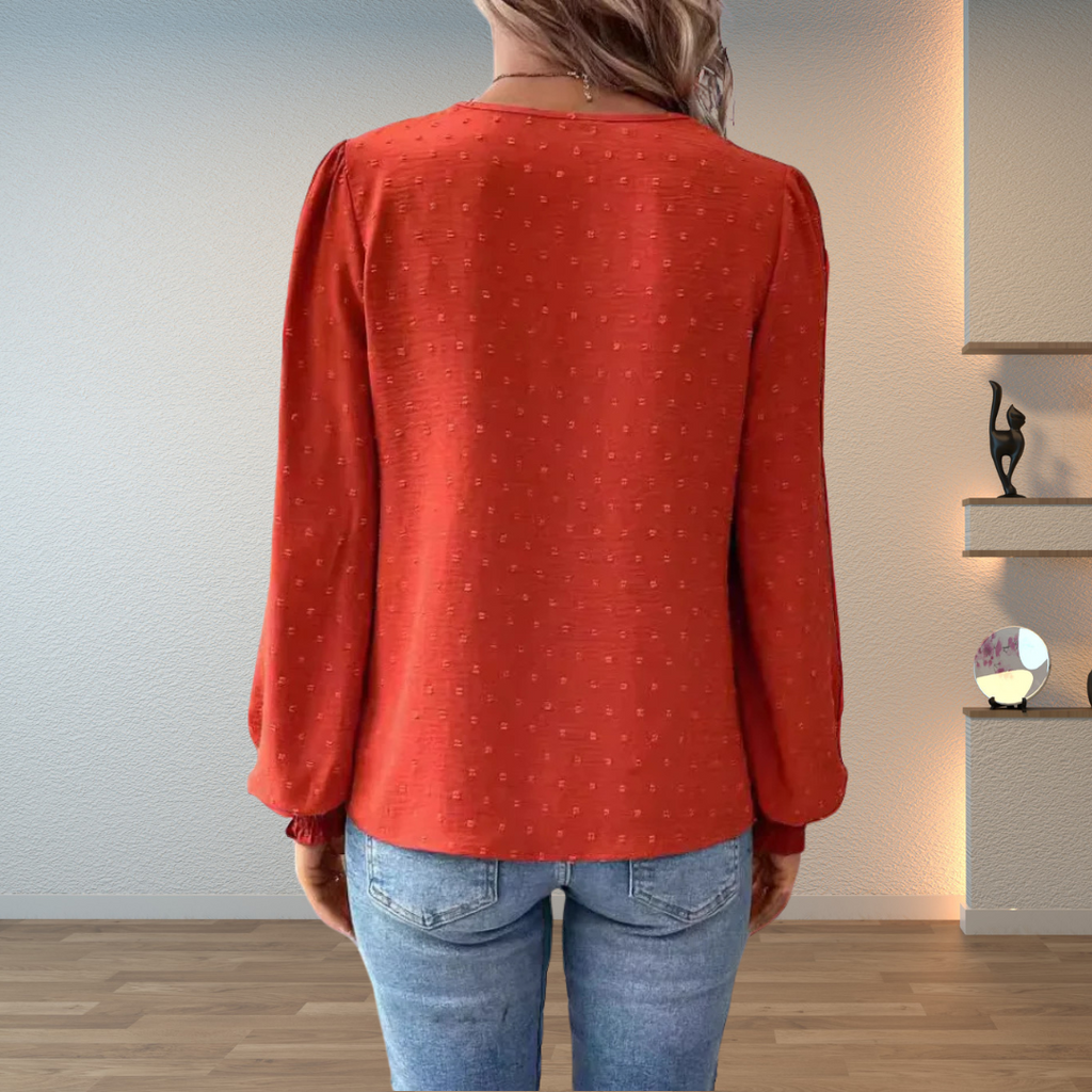 Women's Floral Lace V Neck Long Sleeve Casual Blouse