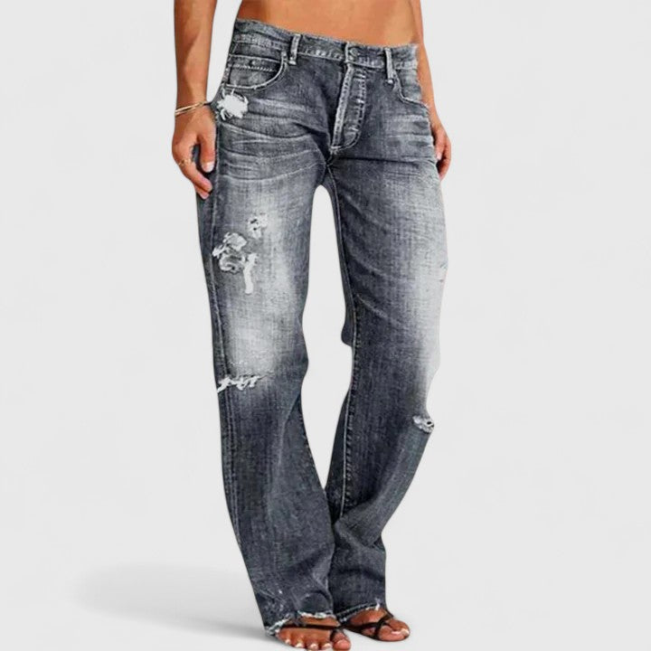 Women's Distressed Straight-Leg Jeans