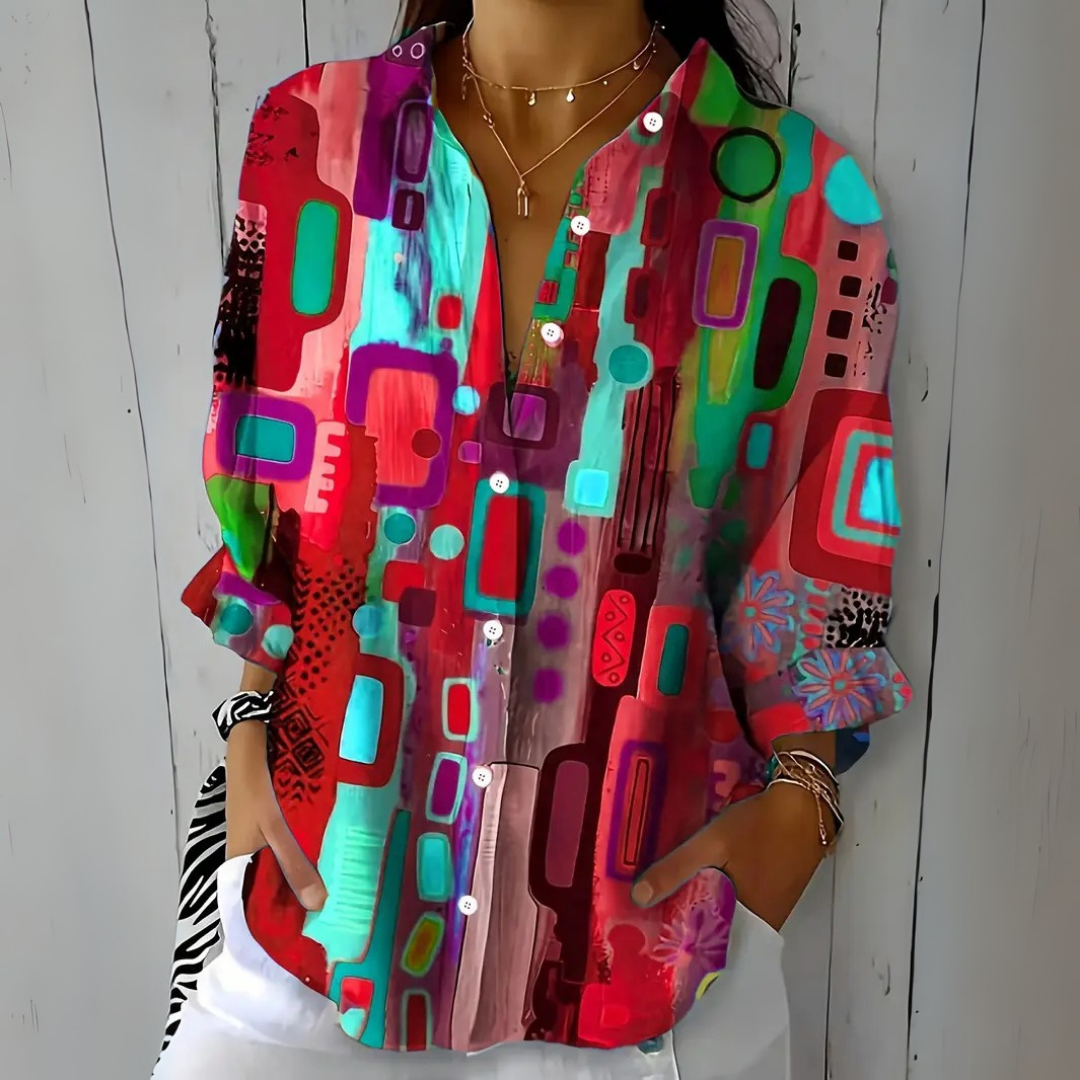 Blouse pour femme à imprimé abstrait et boutonnage sur le devant
