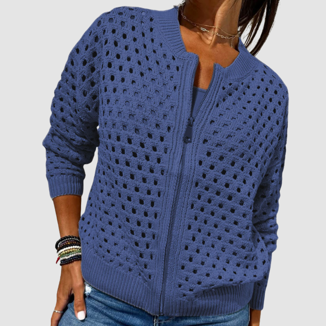 Cardigan zippé ajouré pour femme