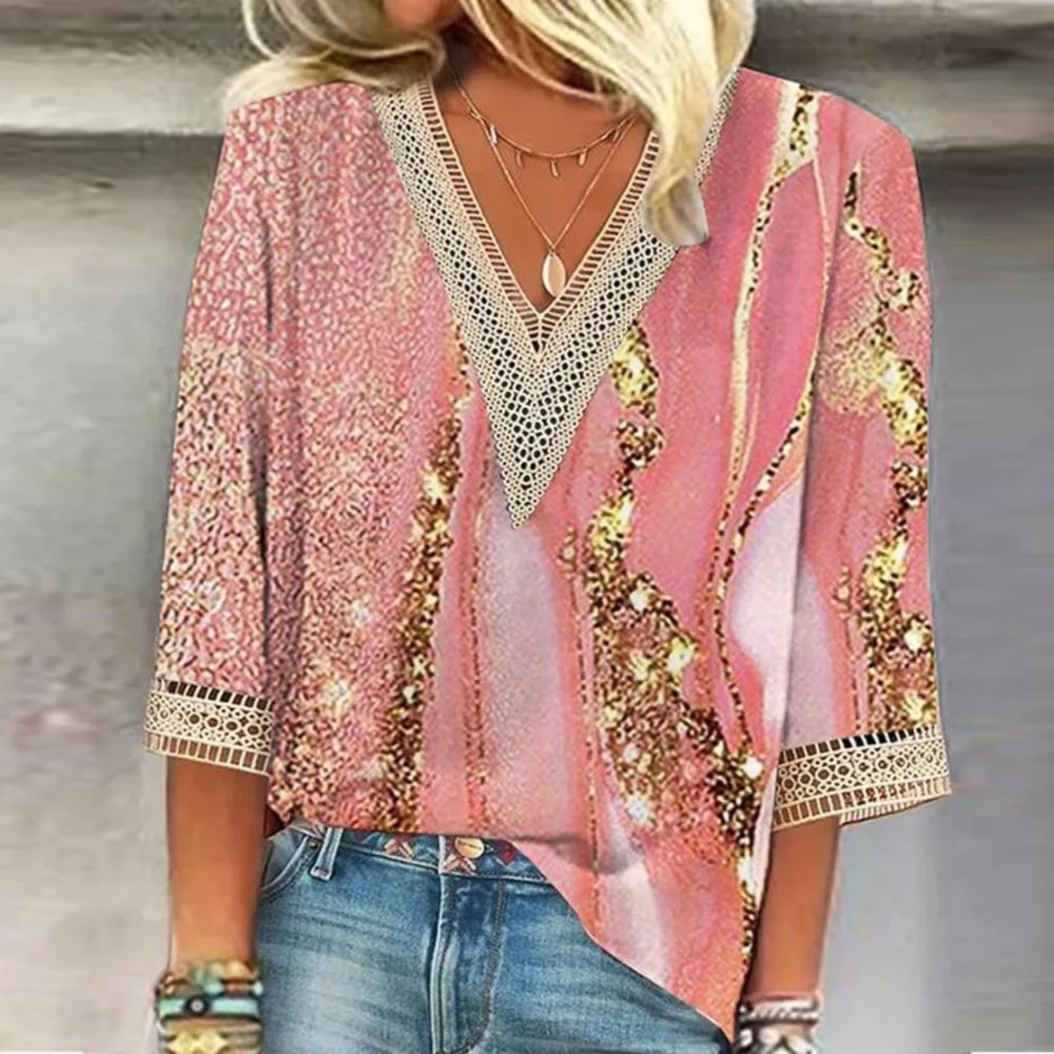 Women's Printed Chiffon Blouse with V-Neck for Effortless Summer Style