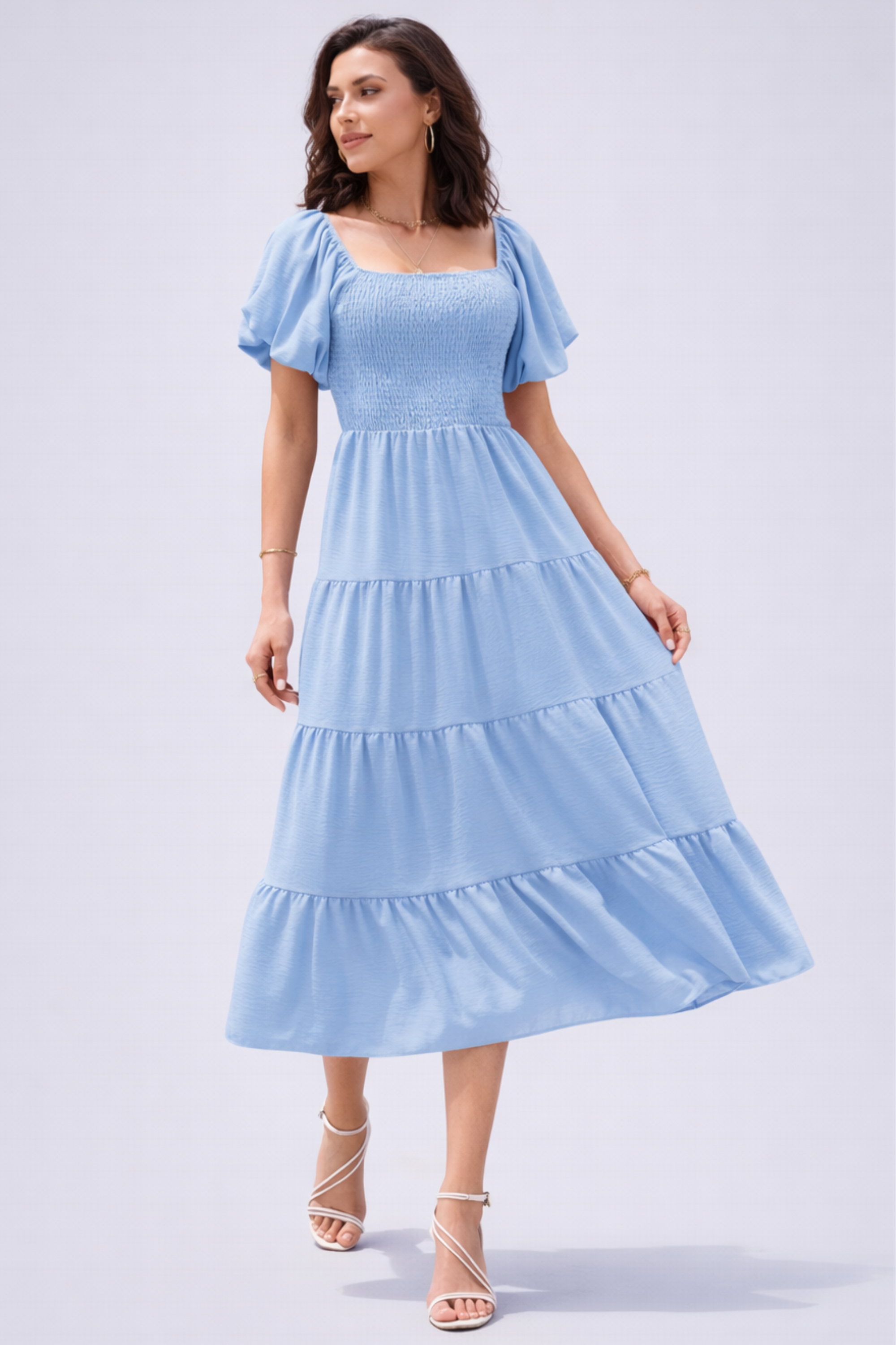Women's Tiered Midi Dress for Elegant Summer and Everyday Styling