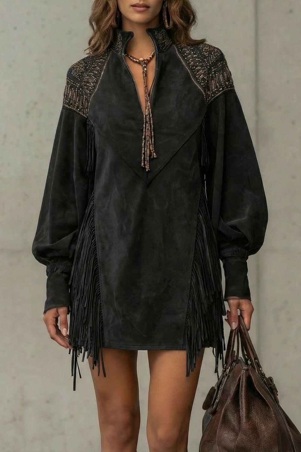Western-Minikleid für Damen mit Fransen