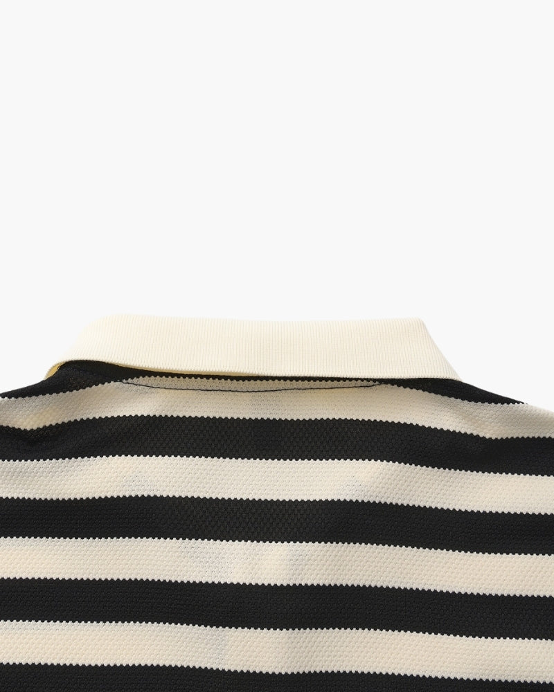 Men's Classic Breton Striped Polo Shirt with Contrast Collar and Textured Knit Finish