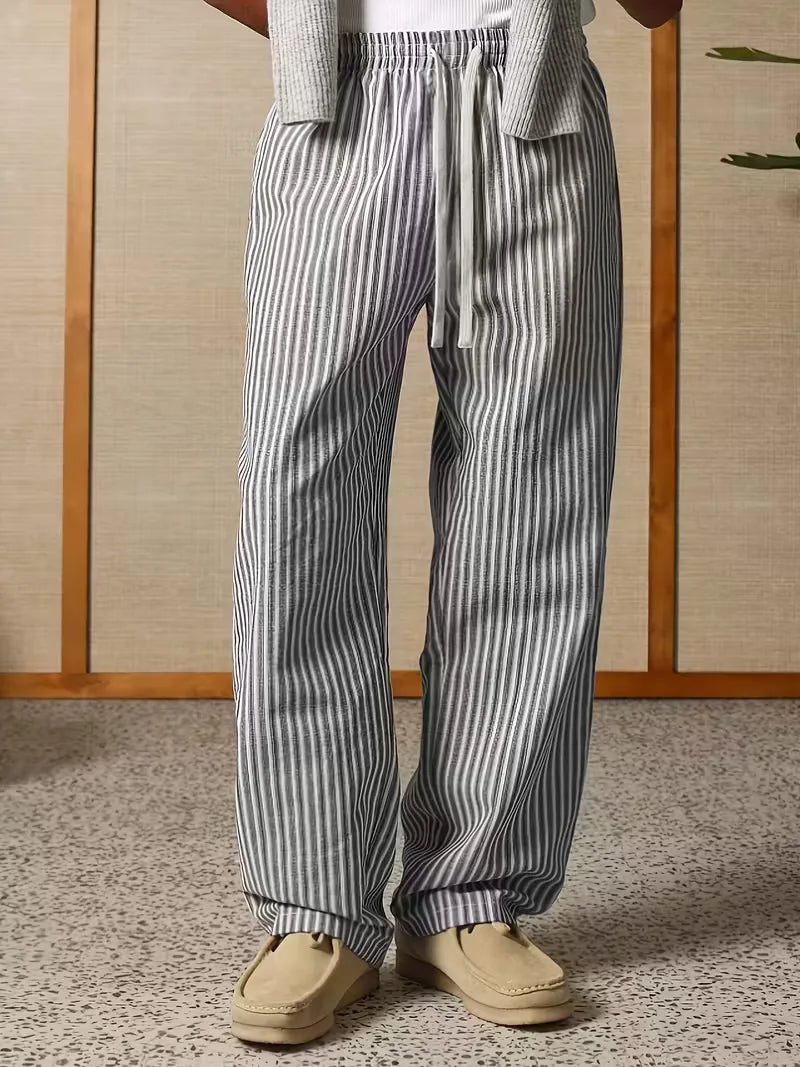Herren gestreifte lockere Hose mit elastischem Tunnelzugbund