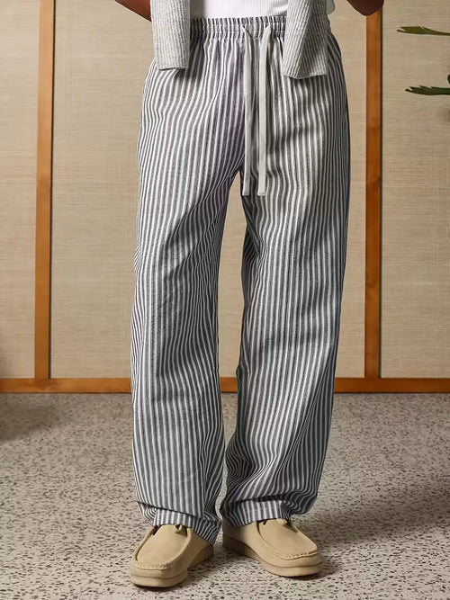 Herren gestreifte lockere Hose mit elastischem Tunnelzugbund