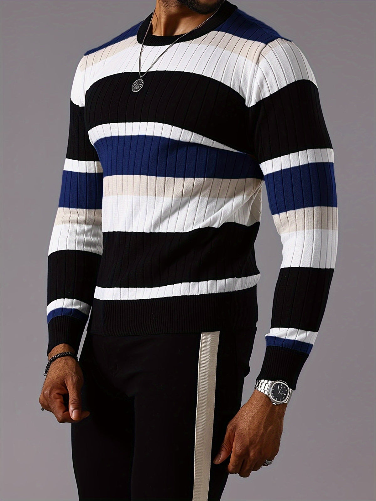 Maglione da uomo a blocchi di colore a coste