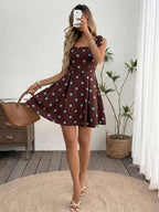 Women's Polka Dot Tie-Shoulder Fit & Flare Mini Dress