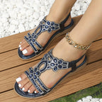 Damen-Slingback-Sandalen mit Strassverzierung, offenem Zehenbereich, elastischem Fersenriemen und gepolsterter Komfortsohle