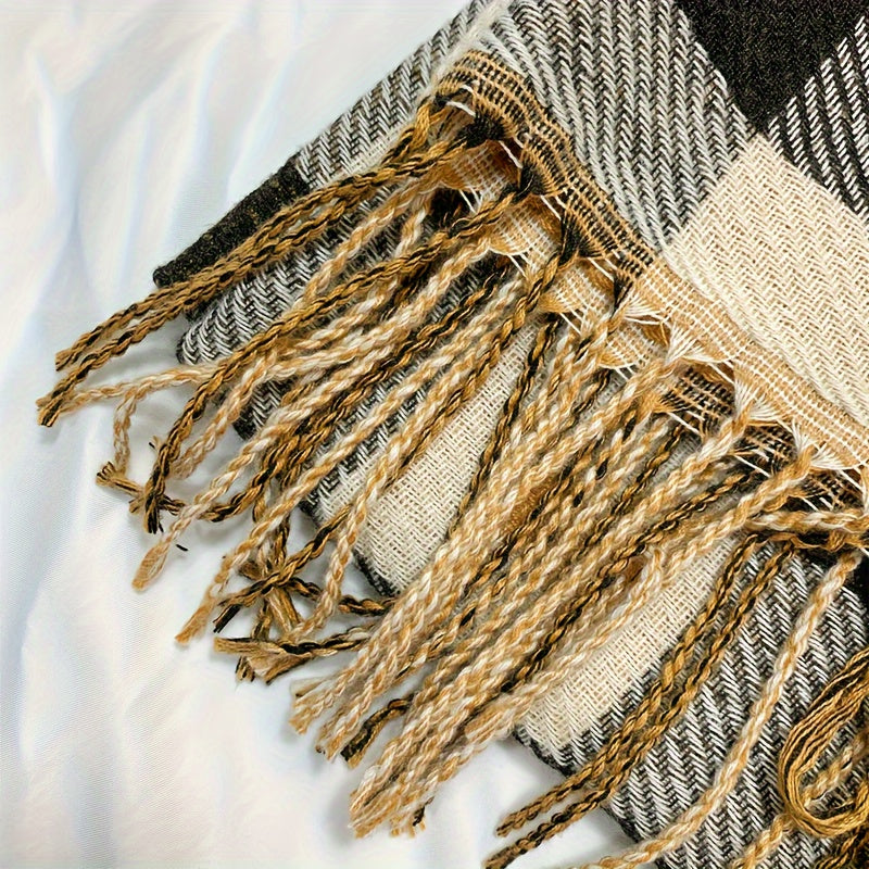 Women’s Heart Plaid Fringed Winter Scarf