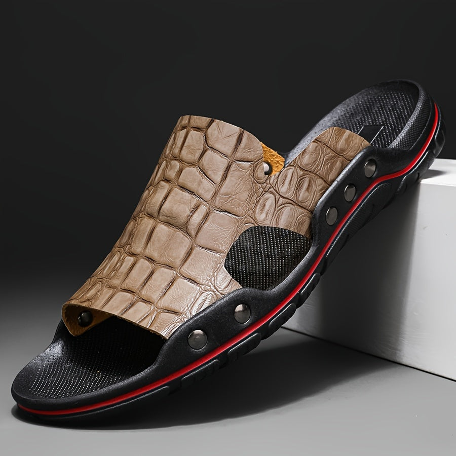 Men's Crocodile-Texture Comfort Slide Sandals