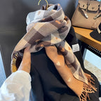 Women’s Heart Plaid Fringed Winter Scarf