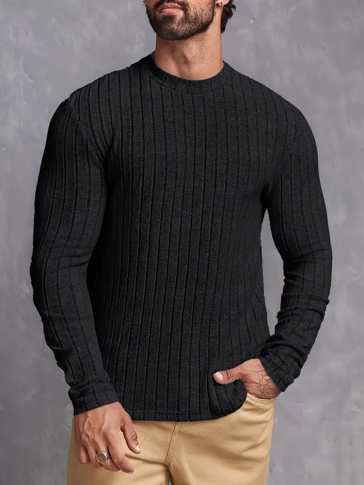 Maglione da uomo a coste con scollo girocollo