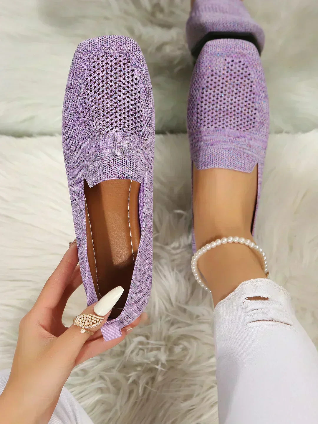 Mocassins plats en tricot respirant pour femmes