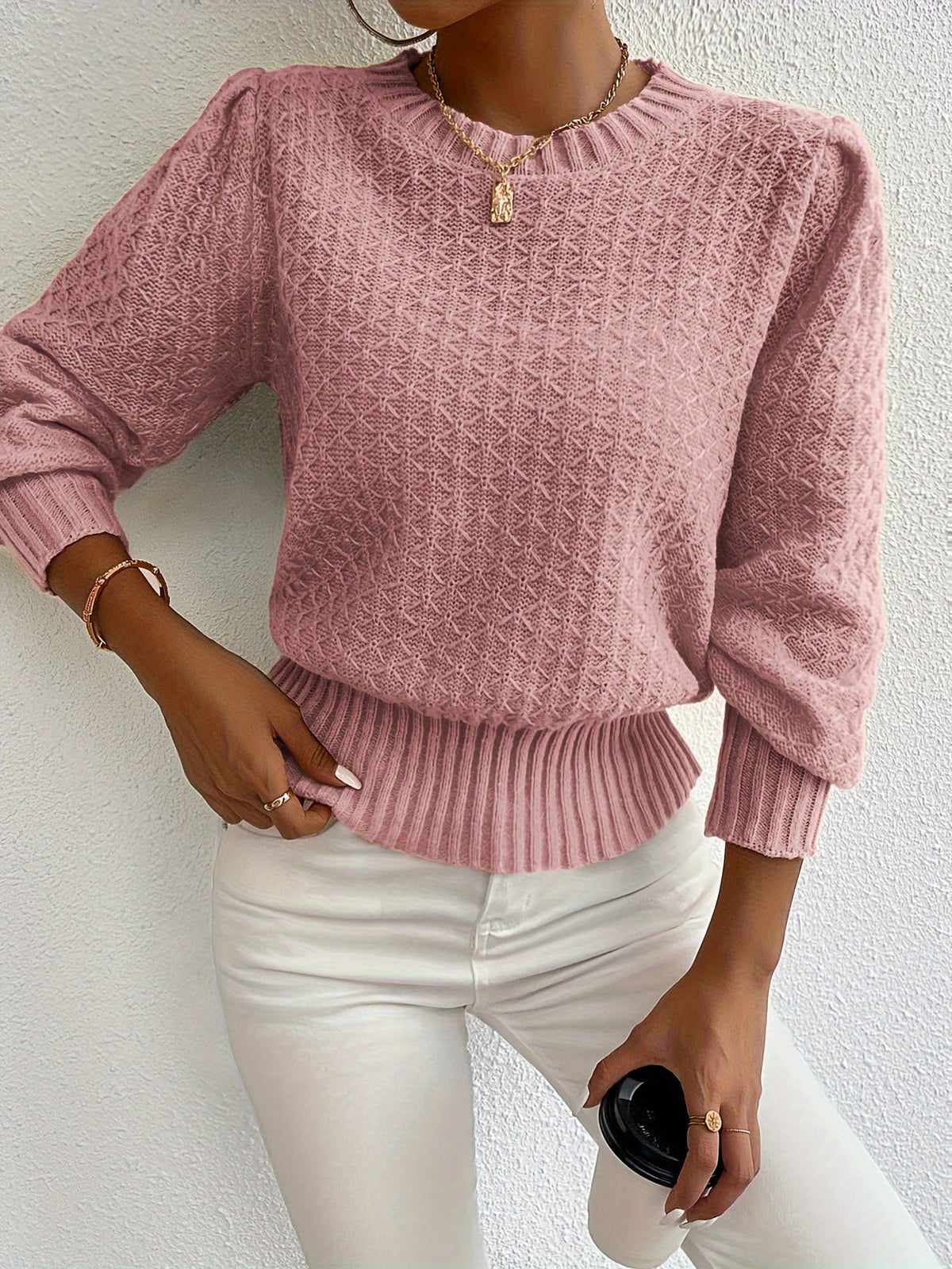 Women’s Textured Knit Peplum Sweater
