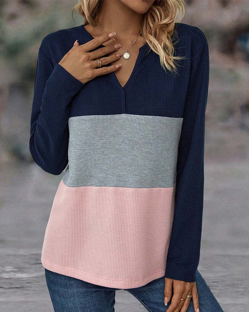Women's Waffle Knit Colour Block Top